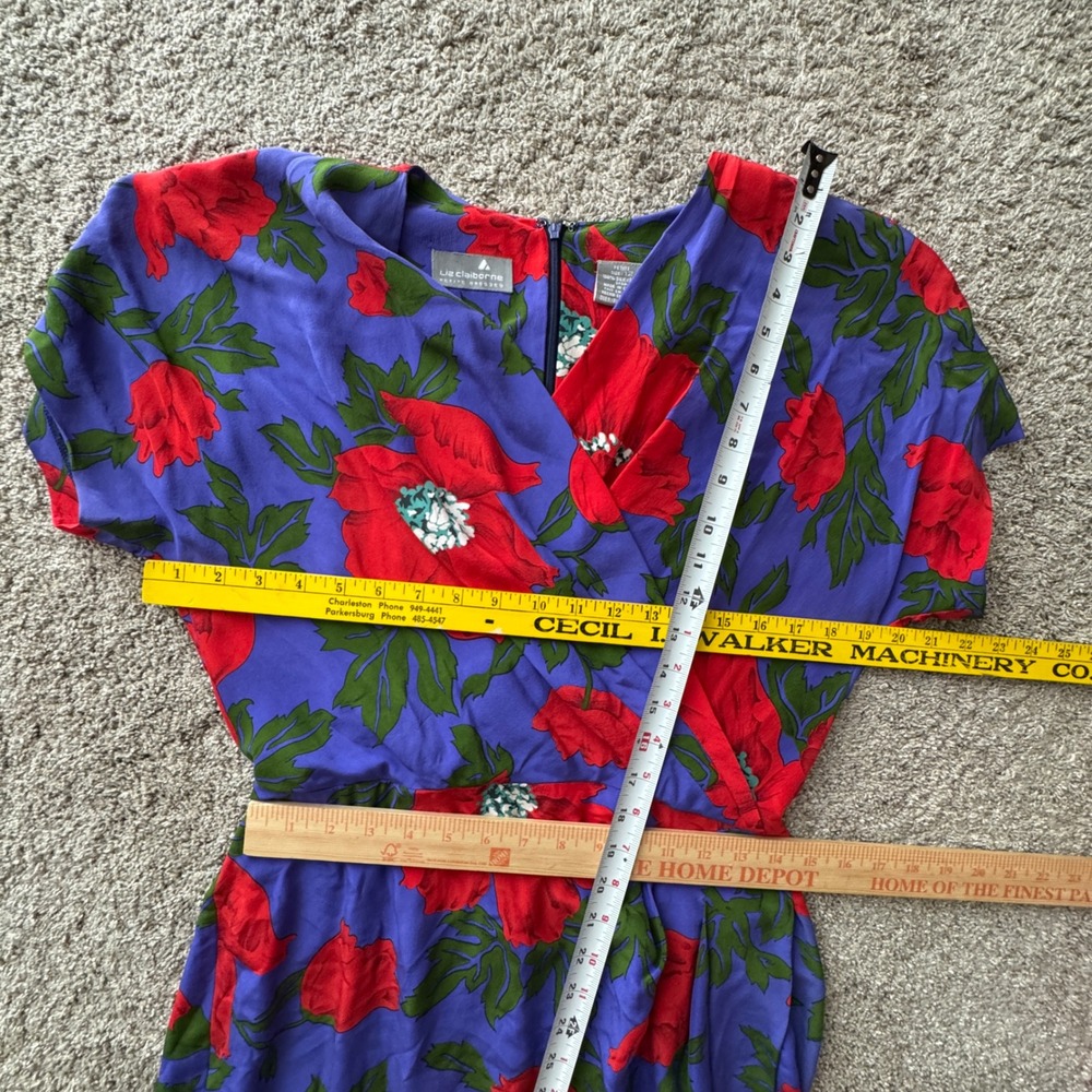 Vintage Silk Floral Poppy Wrap Dress Purple Petite 12 Resortwear Garden Party - Picture 5 of 7